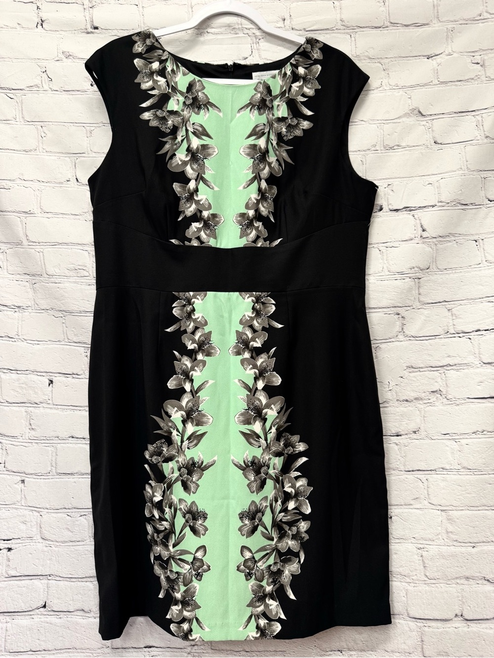New York & Company Black Midi Dress with Mint Floral Panel